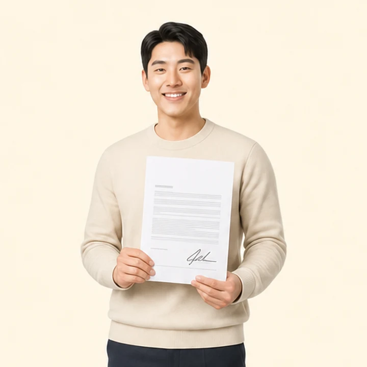 QM6 신차 장기렌트 서면 견적서를 들고 있는 고객